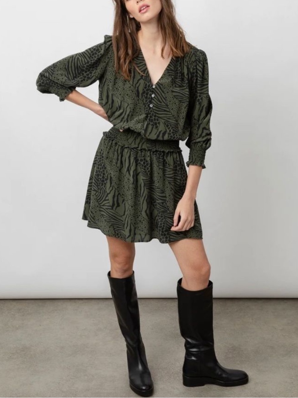 New Rails Zana Dress Olive Mixed Animal Stripe NWT Casual Boho Women’s Size XS